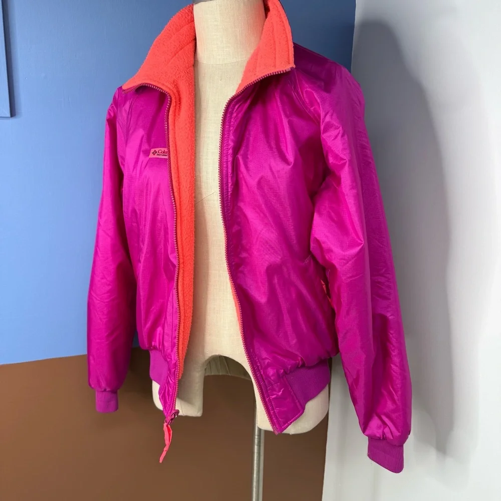 Vintage Columbia Women's Fleece Lined Nylon Jacket Large Fuchsia Pink Orange - Picture 11 of 11